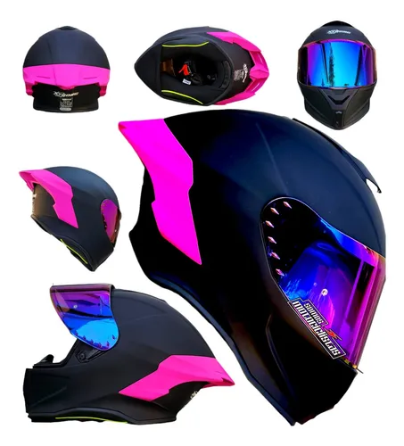 Casco Cerrado Reforzado Integral Mujer Negro Mate Rosa