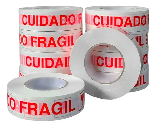 Fita Adesiva Cuidado Frágil Embala 48 mm x 300 m Kit 5 Rolos