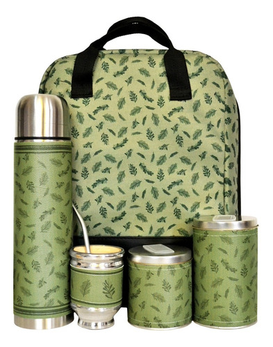 Imagen 1 de 10 de Equipo De Mate Premium Mochila Termo De Acero Green