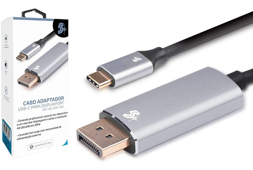 Imagem 2 de 4 de Cabo Adaptador Usb-c Para Displayport Macho 4k 60hz - 1.8m