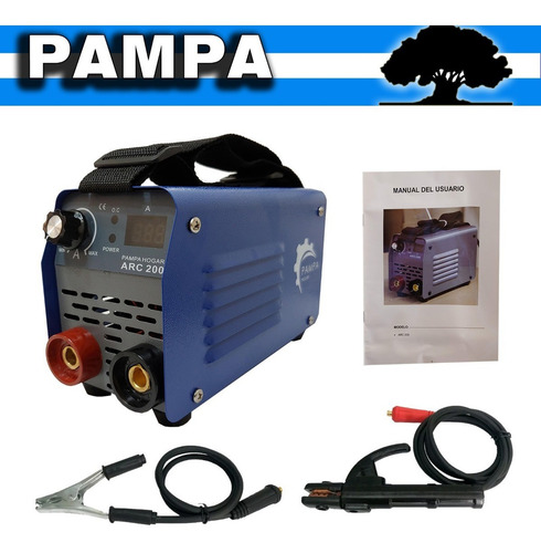 Soldadora Inverter Arc 200 Display Pampa + Escuadras Magnet. Color Azul