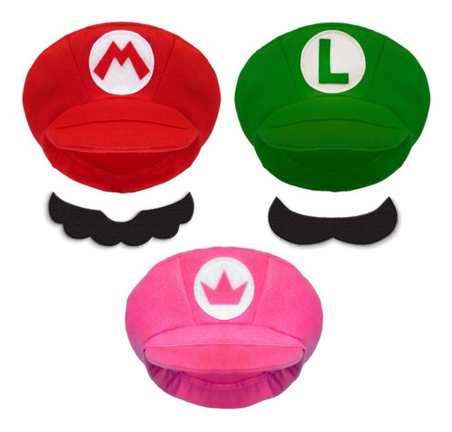 Boina / Chapéu/ Boné Super Mario Bros Luigi E Peach + Bigode