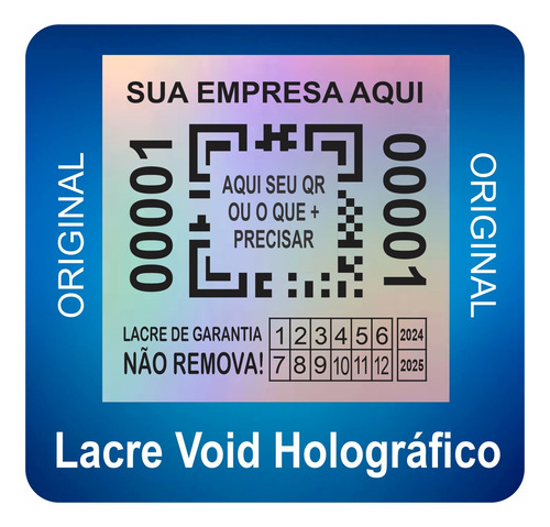Lacre Void Holográfico Premium 20x20mm Personalizado 1000 Un