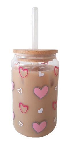 Vaso Tumbler Borosilicato 420 Ml, Corazones San Valentin