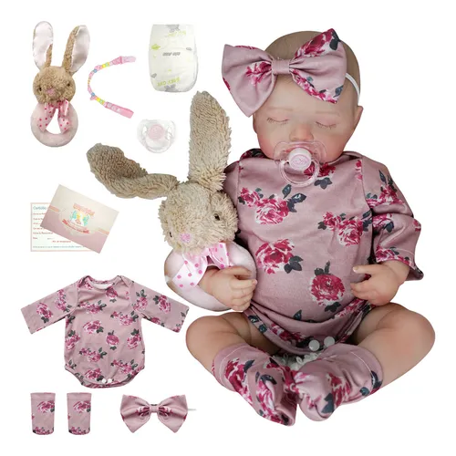 comprar Brastoy Bebe Reborn pintada Boneca Silicone Reaslita Menina 48cm Com Acessórios