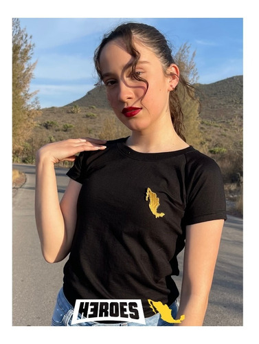 Imagen 4 de 4 de Playera Mapa De Mexico Negra Mujer Bordado Calidad Premium