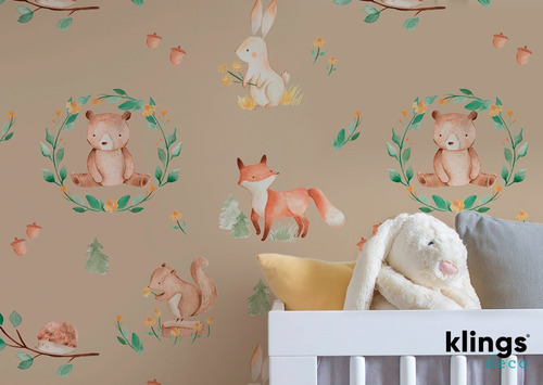 Vinilos Decorativos Mural Infantil Animalitos Nórdico Bosque