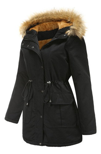 Abrigo Cálido Con Cuello Piel Y Capucha Invierno For Mujer