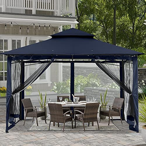 Abccanopy Gazebos Para Patios, Gazebo 10x10 Con Red, Azul Ma