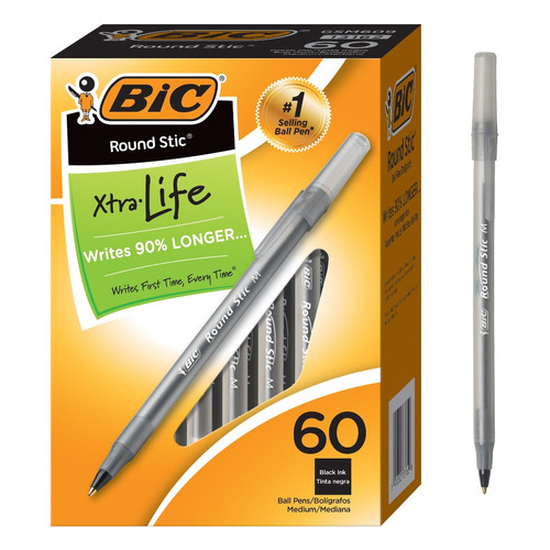 60 X Bic Round Stic Xtra Life Pen, Medium Point...