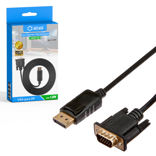 Cabo Adaptador Displayport Para Vga Macho Com 1,8m Compatível Pc Hp Dell Lenovo Placa Lumi