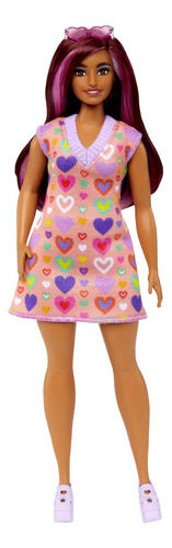 Boneca Barbie Fashionistas #207 com um vestido de suéter estampado