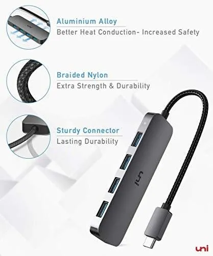 Hub Uni Usb C 4 Puertos Usb 3.0 De Aluminio Con Thunderbolt Cable