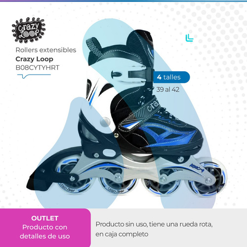 Imagen 2 de 10 de Rollers Extensible Crazy Loop Azul Y Blanco Talle L Outlet