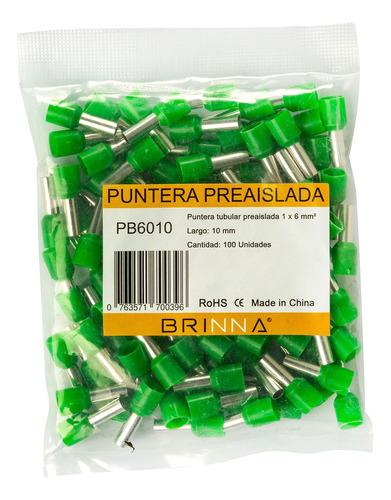 Puntera Tubular Tiff Brinna Terminal Aislado 6mm X100