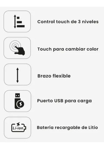 Imagen 6 de 7 de Lámpara Velador Portátil Escritorio C Batería Recargable Usb