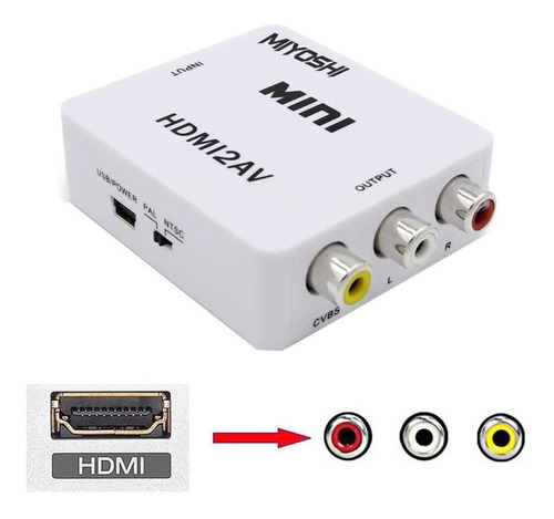 Imagen 1 de 8 de Conversor Hdmi A Rca Adaptador Tv Tubo Play Convertidor 1080