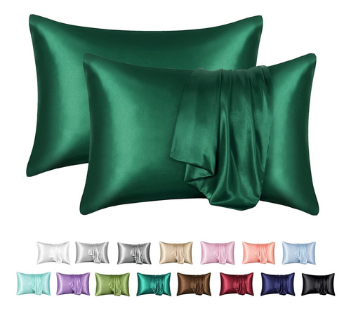 Mr&hm - Funda De Almohada De Satén Color Verde Oscuro