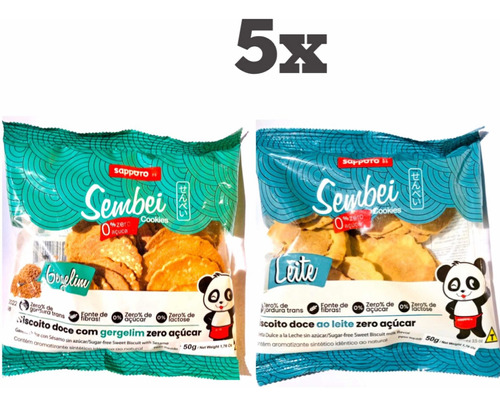 Kit 5 Sembei Biju Biscoito Zero Açucar E Lactose 50g 