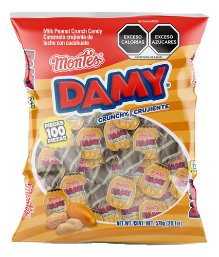 Caramelo Damy Leche Con Cacahuate Crunchy Bolsa 100 Piezas