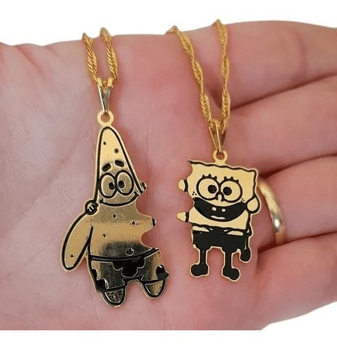 Imagem 3 de 7 de Corrente Bob Esponja E Seu Amigo Patrick Banhado A Ouro 18k