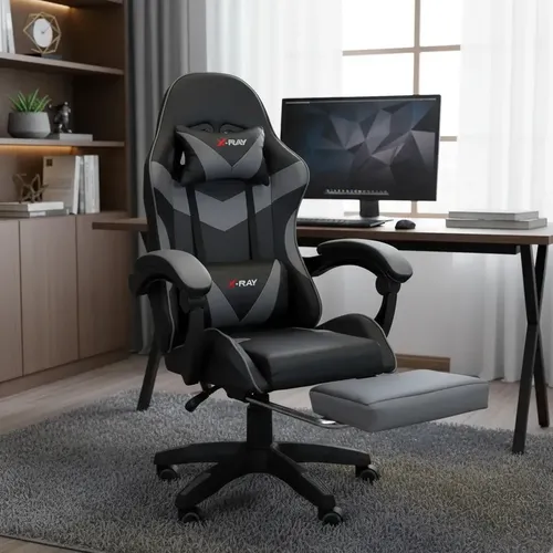 Cadeira Gamer Ergonomica Profissional Reclinavel X Ray Cor Cinza Material Do Estofamento Couro Sintetico