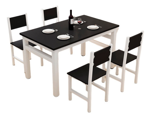 Juego De Comedor 4 Sillas Metal + Madera Color Negro/blanco