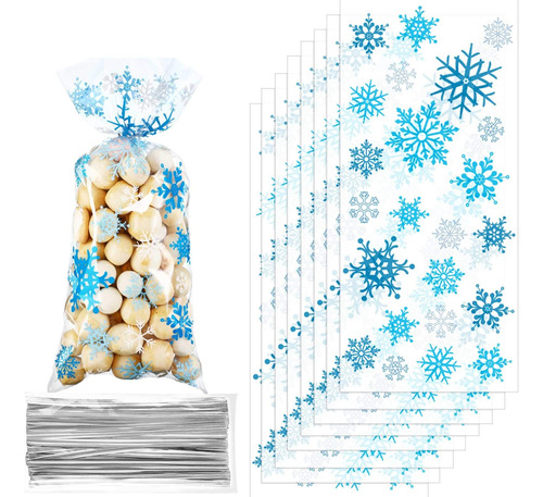 Bolsas De Celofan Azul Blanco Para Caramelos Navideño 100pz