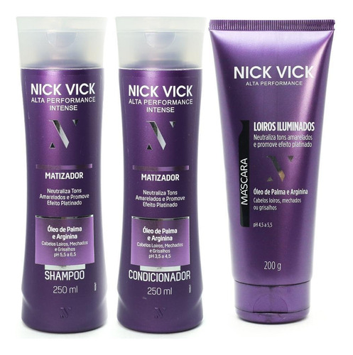  Kit Nick Vick Matizador Shampoo Condicionador E Máscara