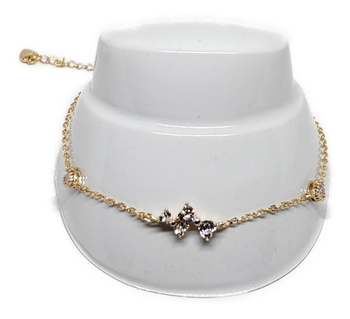 Tobillera Ajustable De Moño Zirconias De Oro Laminado +g18