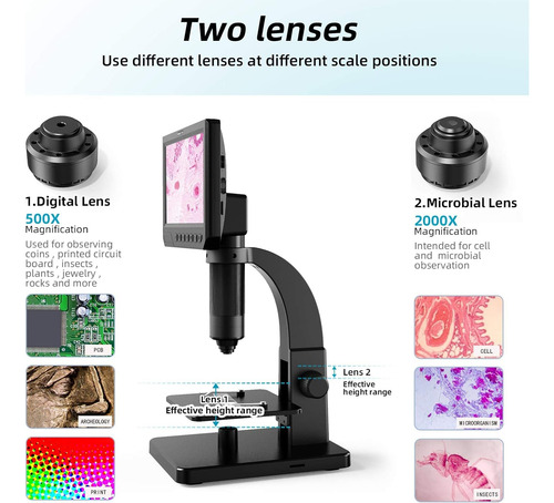Koolertron Microscopio Digital Lcd De 7 Pulgadas Doble Lente