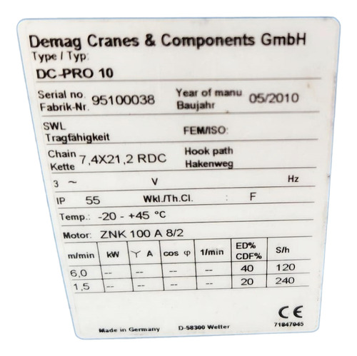 Conjunto Do Redutor Demag V1 Dcpro 10/20