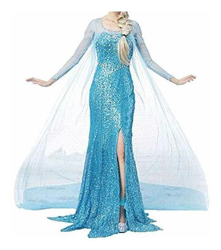 Disfraz Talla Medium Para Mujer De Elsa Frozen Color Azul