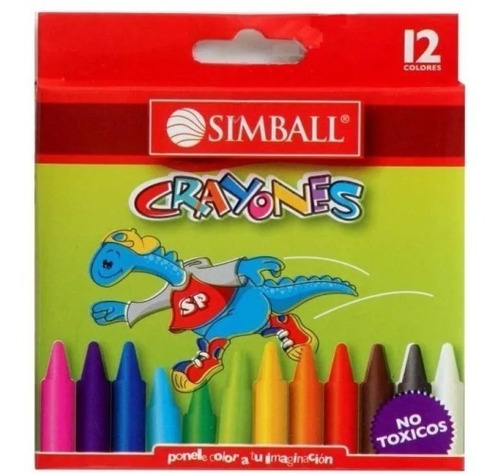 Caja De 12 Un Crayones Simball Crayon Cera No Toxico Color