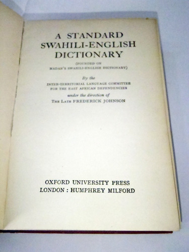 1945 Africa Diccionario Swahili - Ingles En La Plata