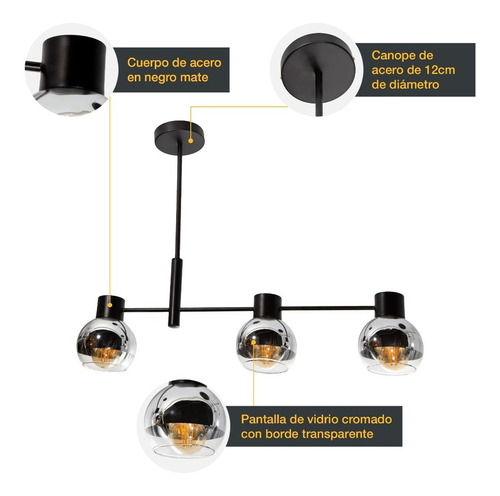 Lámpara Colgante Opulent Lights Negro E27 40w 3 Luces