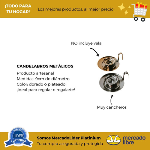 Imagen 3 de 6 de Candelabro Metálicos + Velas Torneadas Decorativos Vintage