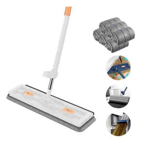 Fregona Plana Squeegee Mop, Grande, Limpia Con 6 Recambios