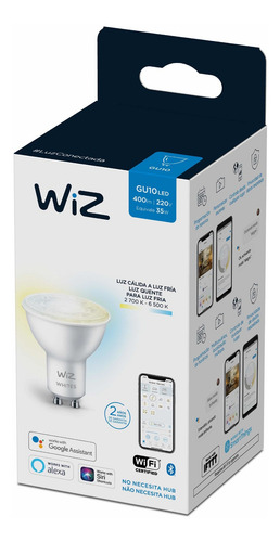 Imagen 1 de 9 de Dicroico Wiz Led Gu10 Cálido/frío Wi-fi Google Alexa