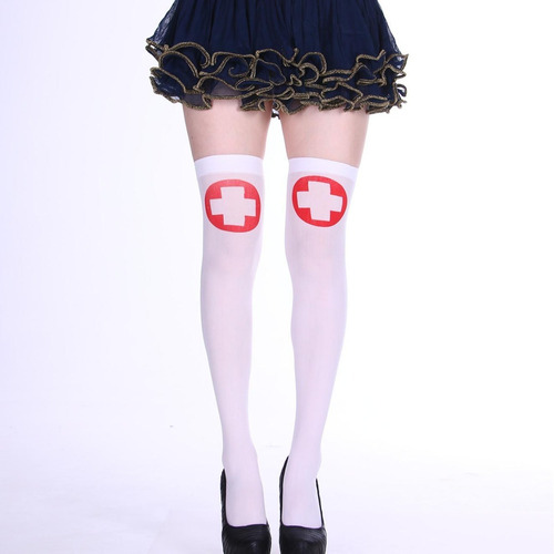 Medias Enfermera Bucaneras Panties Blancas Calcetines Cruz