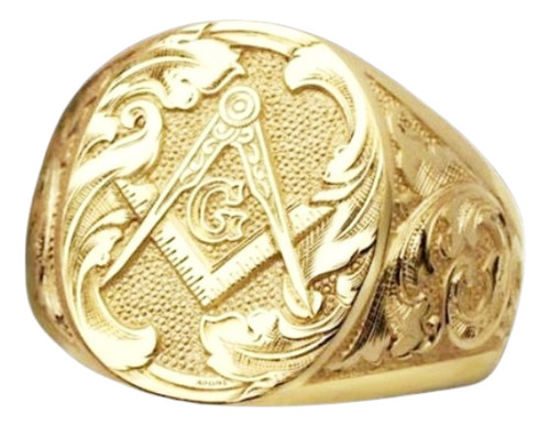 Anillo Labrado Bañado En Oro De 24kl, Simbolo Masón Talla 11