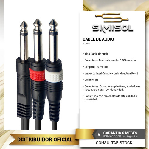 Imagen 2 de 4 de Cable De Audio Plug Mono A 2 Plug 3 Metros Stagg Syc3p2pe