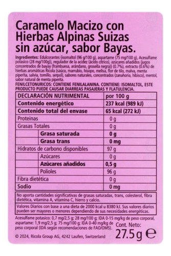 4-pck Pastillas Ricola Hierbas Suizas Sabor Moras Sin Azúcar