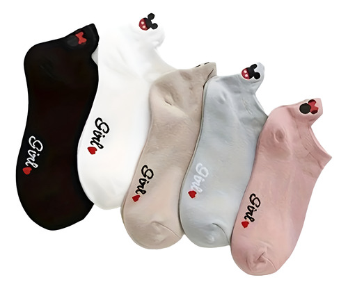 5 Pares Tines Calcetines Mickey Minnie Disney Mujer