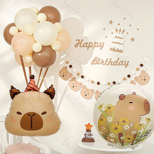 Kit 16pz Globos Capibara Decoración Feliz Cumpleaños Fiesta Unico Juego De Globos Diy Kapybara