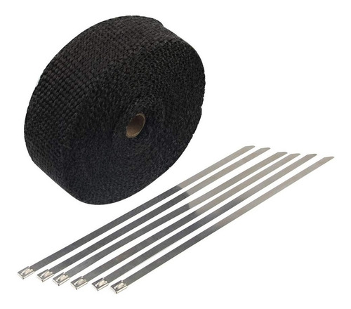 guantes de acero inoxidable cintur/ón de tela de fibra de vidrio negro ign/ífugo antiescarcha para preservaci/ón del calor Envoltura t/érmica de escape para motocicleta de 15 m con 17 bridas
