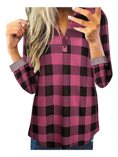 Blusa Casual Para Mujer, Camisa A Cuadros De Manga Larga, Ca