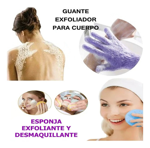 Set Guante Corporal + Esponja Facial Exfoliante Piel Suave