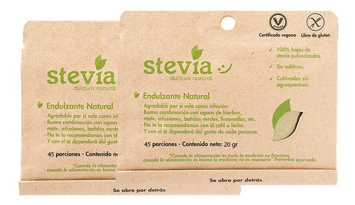 2 X Stevia Completamente Natural 100% Hoja De Stevia Molida