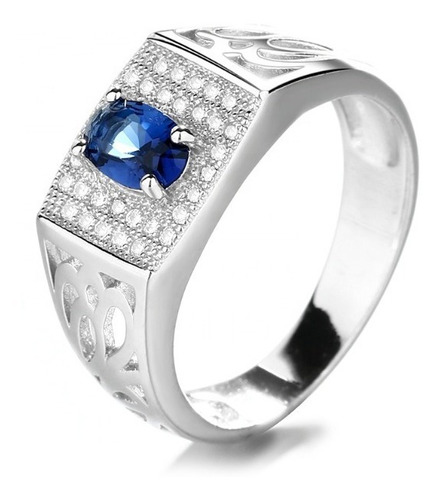 Anillo Plata 925 Circones Azul Blanco Elegante Clásico